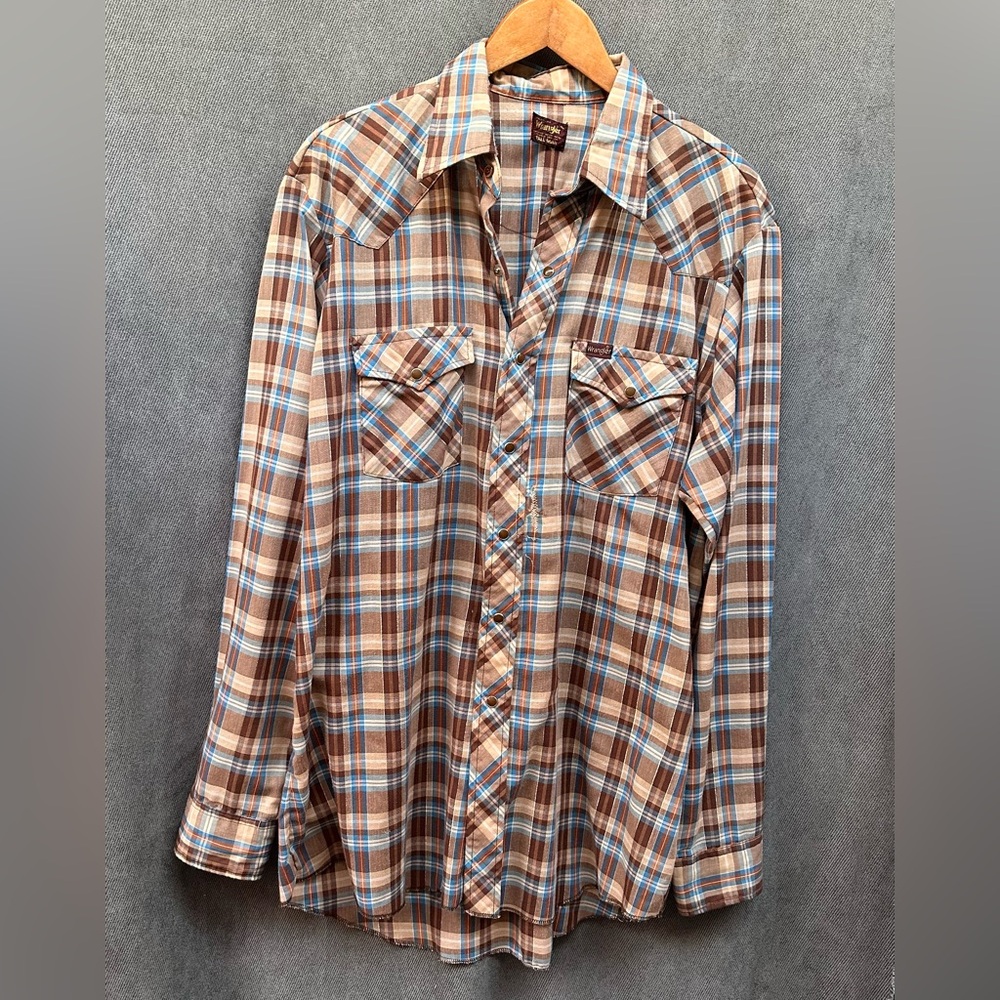 Vintage wrangler plaid metallic western shirt Pearl snaps XL